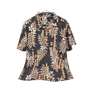 Quiksilver Waterman Shirt Mens Medium Black Tan Pre-owned Tropical Leaf Print